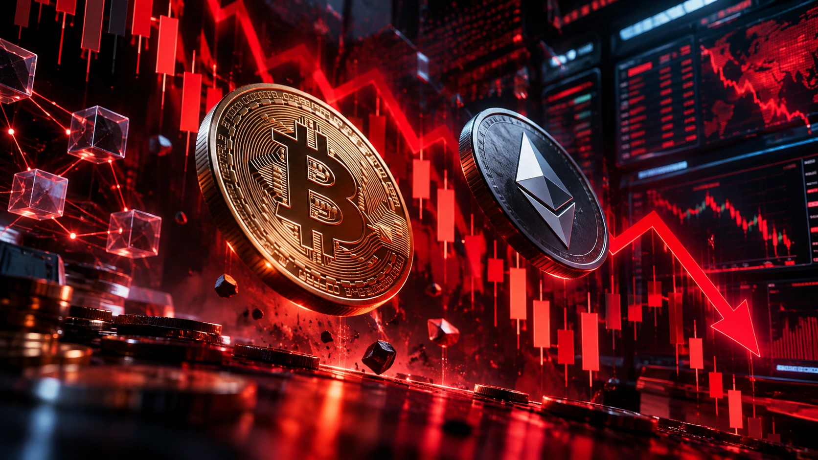 ریزش بازار کریپتو و کاهش قیمت بیت کوین و اتریوم