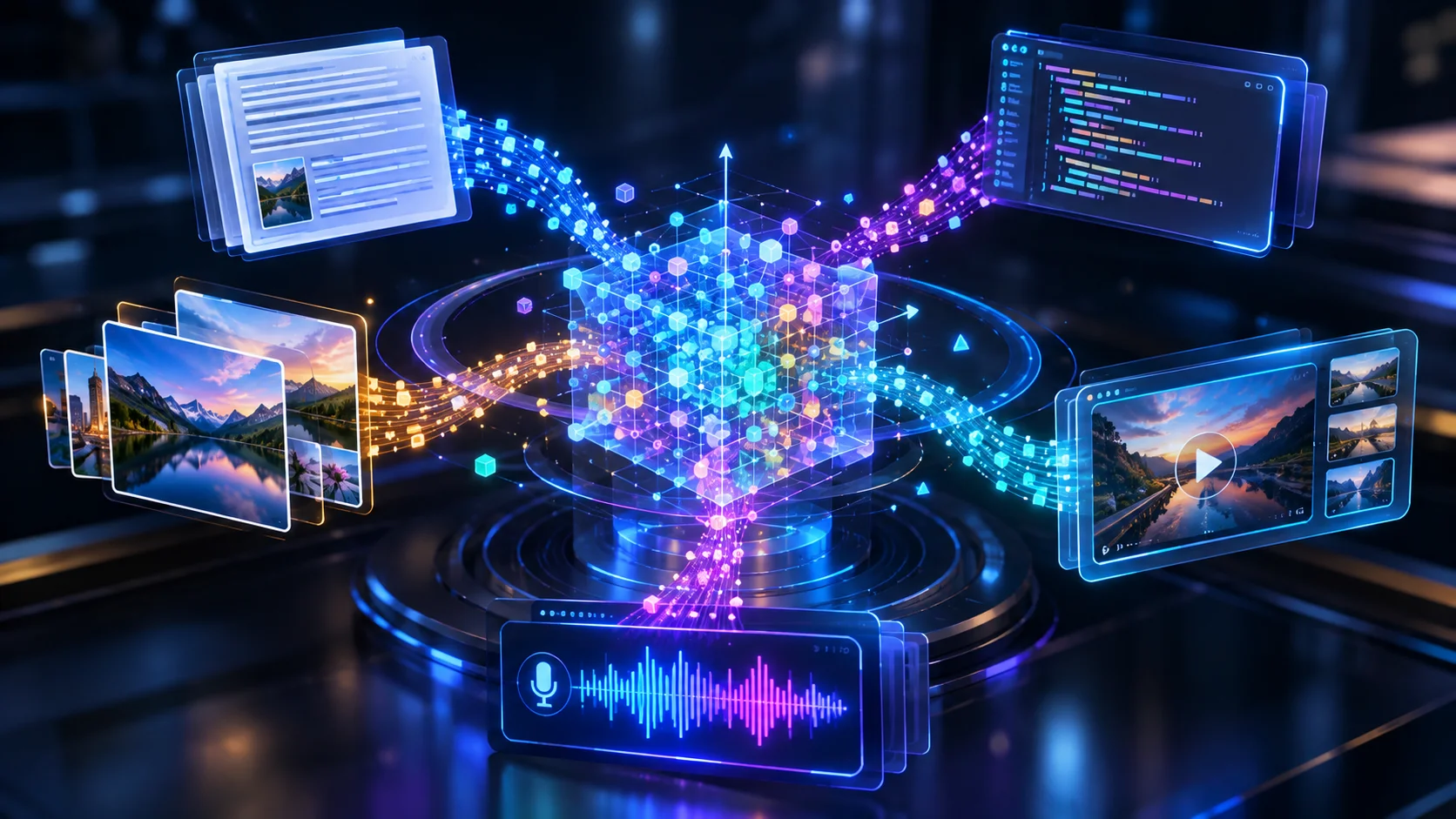 نمایش سهبعدی ارتباط متن، کد، تصویر، ویدئو و صدا در فضای embedding مشترک