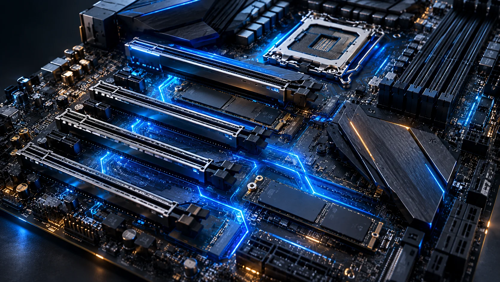درگاههای توسعه PCIe 5.0 و اتصالات حافظه M.2 روی مادربرد اینتل Nova Lake-S